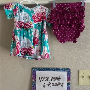 Posh Peanut Teal Floral Dress with Purple Ruffled Bloomers